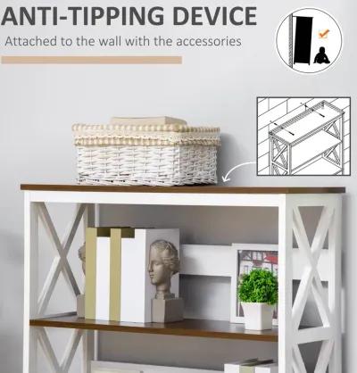 White Modern Shelving: 4-Tier Bookcase with Drawer and X-Bar