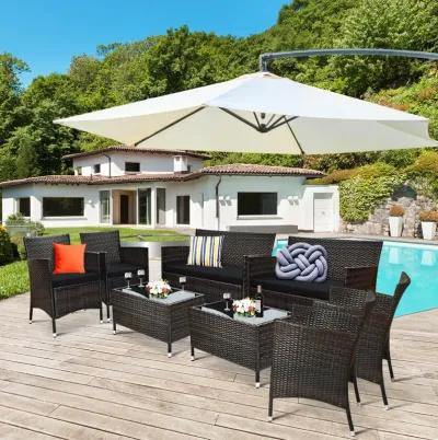 4 Pieces Comfortable Outdoor Rattan Sofa Set with Glass Coffee Table