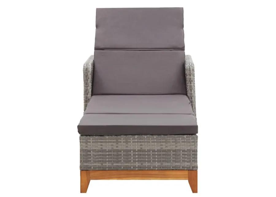 vidaXL Sun Lounger Poly Rattan and Solid Acacia Wood Gray