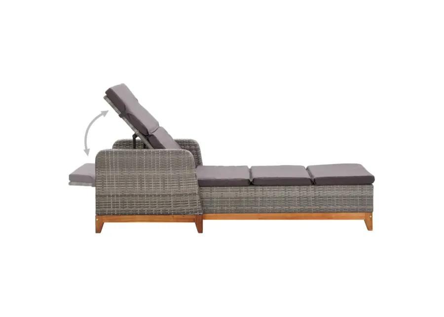 vidaXL Sun Lounger Poly Rattan and Solid Acacia Wood Gray