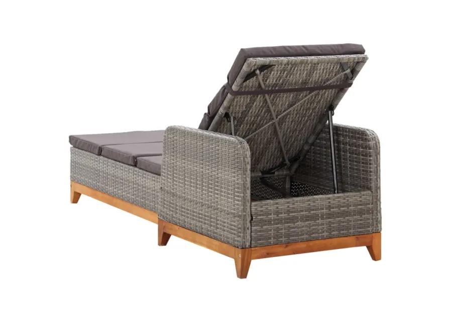 vidaXL Sun Lounger Poly Rattan and Solid Acacia Wood Gray