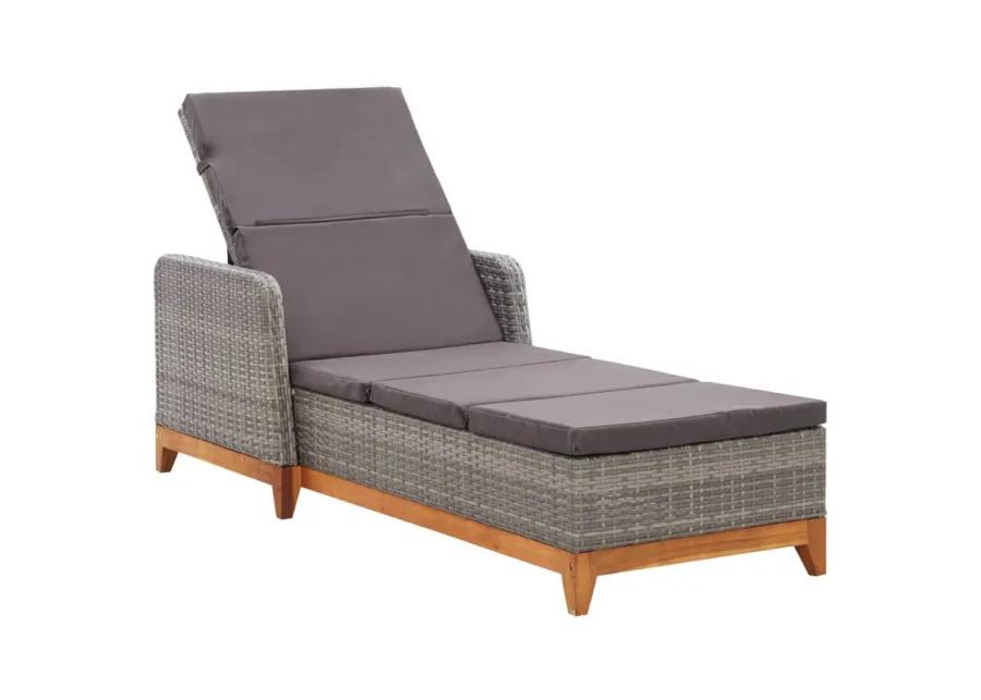 vidaXL Sun Lounger Poly Rattan and Solid Acacia Wood Gray