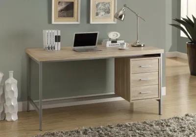 Monarch Specialties Computer Desk, Home Office, Laptop, Left, Right Set-Up, Storage Drawers, 60"L, Work, Metal, Laminate, Natural, Grey, Contemporary, Modern