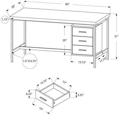 Monarch Specialties Computer Desk, Home Office, Laptop, Left, Right Set-Up, Storage Drawers, 60"L, Work, Metal, Laminate, Natural, Grey, Contemporary, Modern