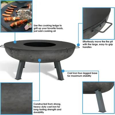 Sunnydaze 40 in Cast Iron Fire Pit Bowl with Cooking Ledge