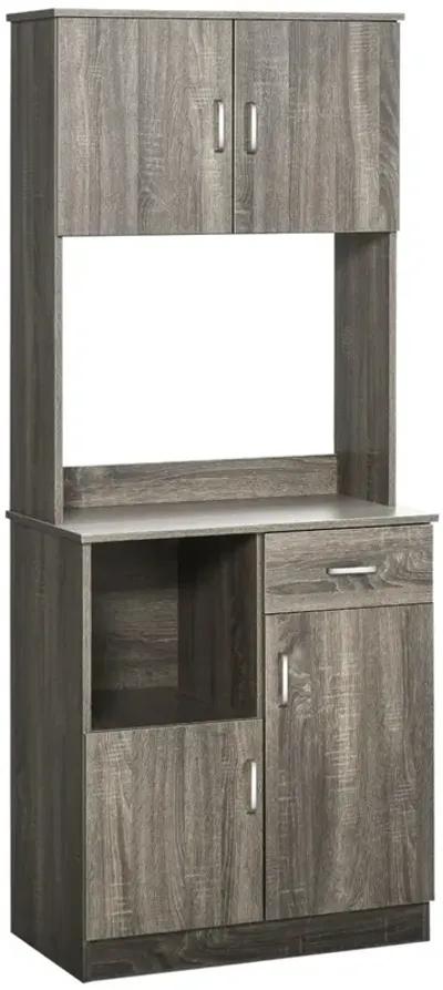 Gray Kitchen Hutch: Modern Storage Cabinet with Microwave Counter