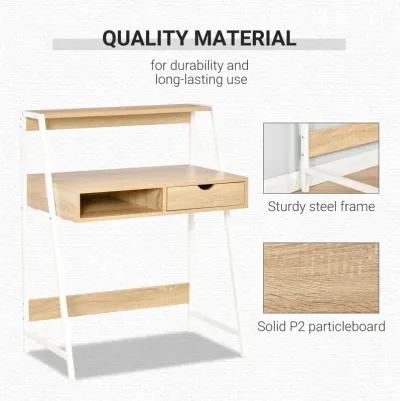 Natural Space Saver: Compact Office Desk with Drawers and Shelves