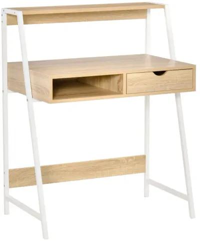 Natural Space Saver: Compact Office Desk with Drawers and Shelves