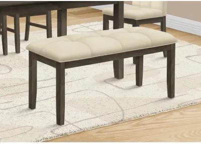 Monarch Specialties I 1377 - Bench, 44" Rectangular, Dining Room, Entryway, Kitchen, Hallway, Upholstered, Wood, Cream Fabric, Grey Solid Wood, Transitional