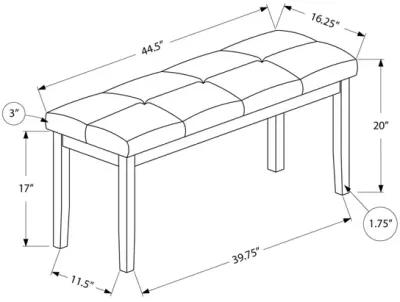 Monarch Specialties I 1377 - Bench, 44" Rectangular, Dining Room, Entryway, Kitchen, Hallway, Upholstered, Wood, Cream Fabric, Grey Solid Wood, Transitional