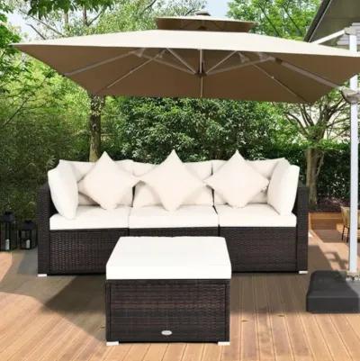 Hivvago 4 Pieces Patio Rattan Furniture Set with Removable Cushions and Pillows