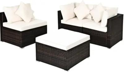 Hivvago 4 Pieces Patio Rattan Furniture Set with Removable Cushions and Pillows