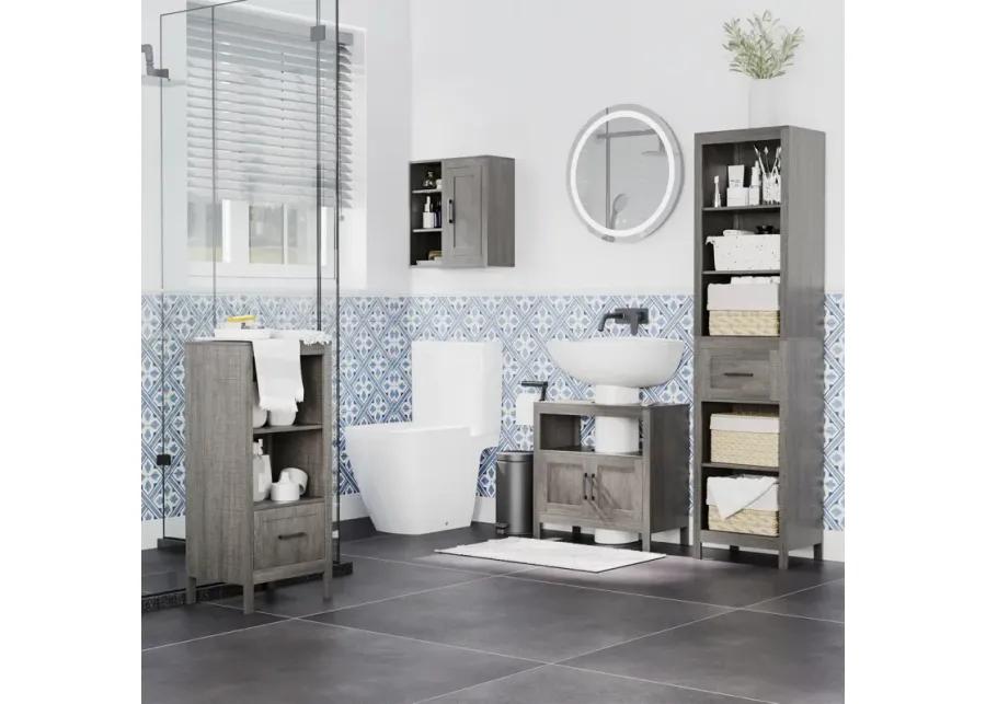 Gray Bathroom Storage Cabinet with 2 Doors & Shelf