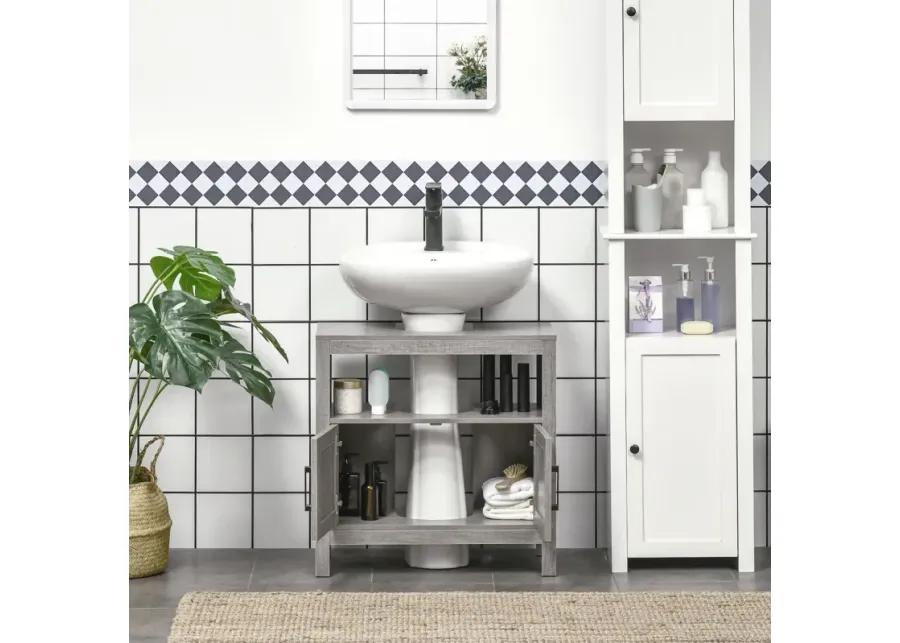 Gray Bathroom Storage Cabinet with 2 Doors & Shelf