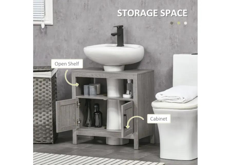 Gray Bathroom Storage Cabinet with 2 Doors & Shelf