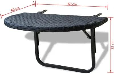 vidaXL Balcony Table 23.6"x23.6"x12.5" Black Poly Rattan