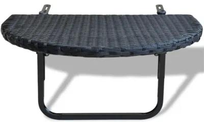 vidaXL Balcony Table 23.6"x23.6"x12.5" Black Poly Rattan