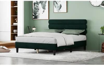 Sturdy Queen Bed Frame with Headboard, Green