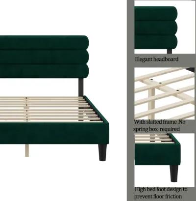 Sturdy Queen Bed Frame with Headboard, Green