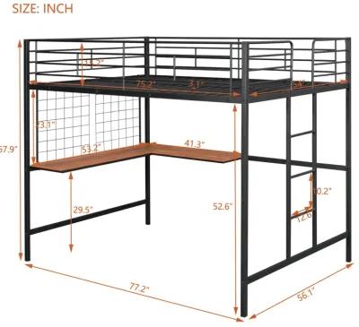 Full Metal Loft Bed With Desk And Metal Grid