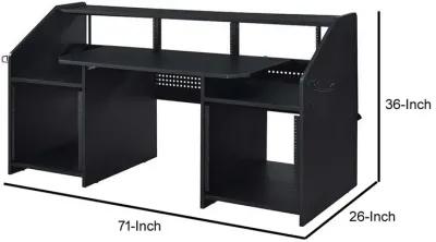 71 Inch Wood Music Studio Desk, Keyboard Tray, Monitor Top, Black-Benzara