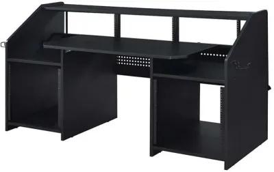 71 Inch Wood Music Studio Desk, Keyboard Tray, Monitor Top, Black-Benzara