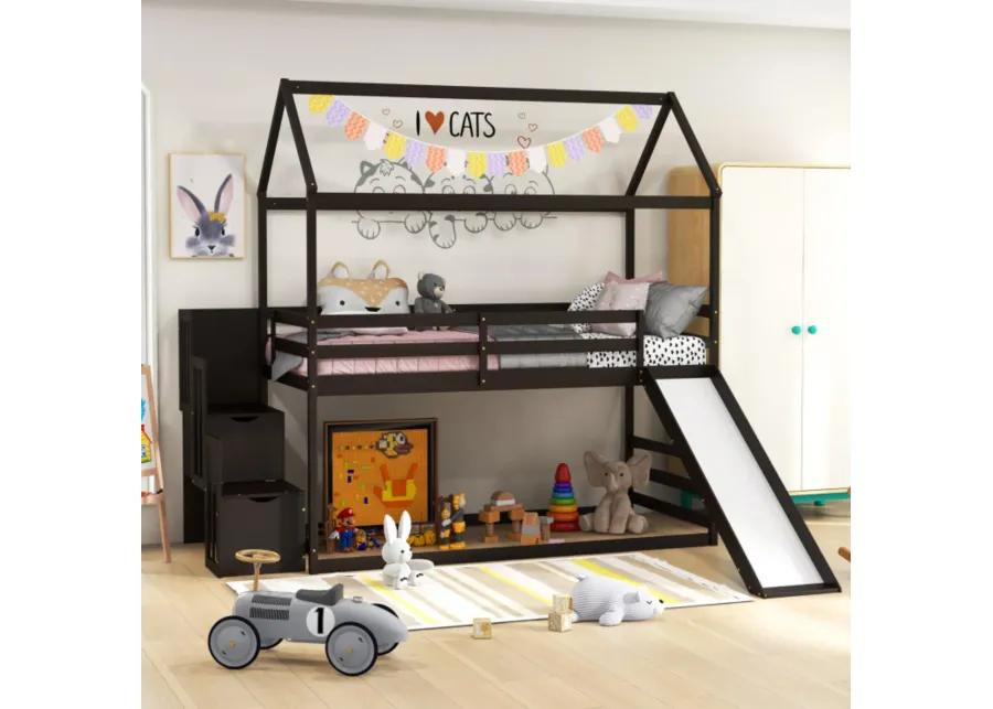 Hivvago Twin over Twin Bunk Bed with Slide and 2-Step Storage Staircase