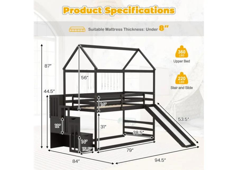 Hivvago Twin over Twin Bunk Bed with Slide and 2-Step Storage Staircase