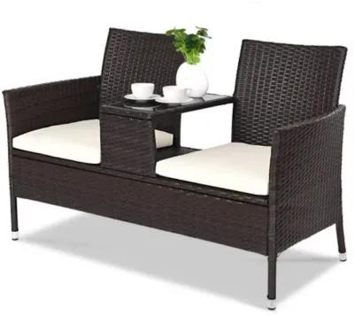 Outdoor Patio Rattan Cushioned Chat Set