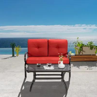 2 Pieces Patio Outdoor Cushioned Coffee Table Seat