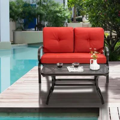 2 Pieces Patio Outdoor Cushioned Coffee Table Seat