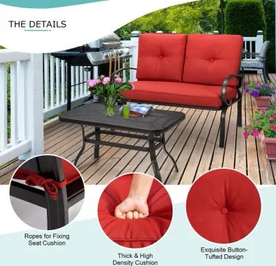 2 Pieces Patio Outdoor Cushioned Coffee Table Seat