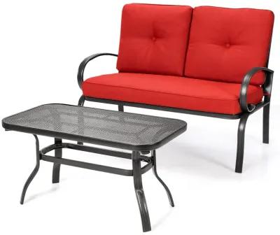 2 Pieces Patio Outdoor Cushioned Coffee Table Seat