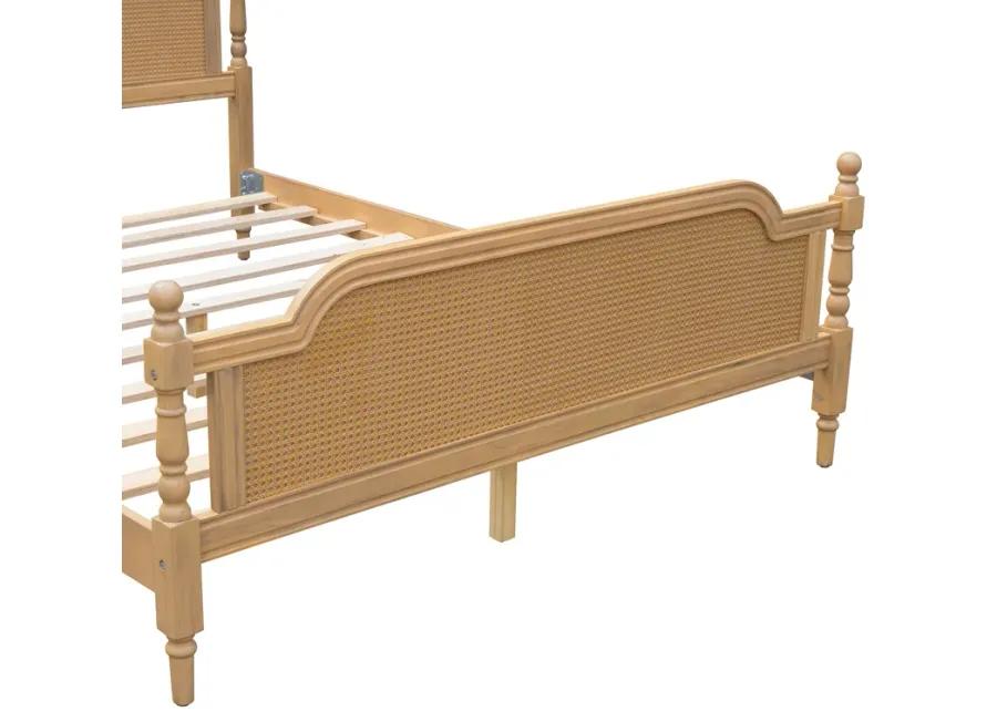 Merax Platform Bed Frame with Rattan Headboard