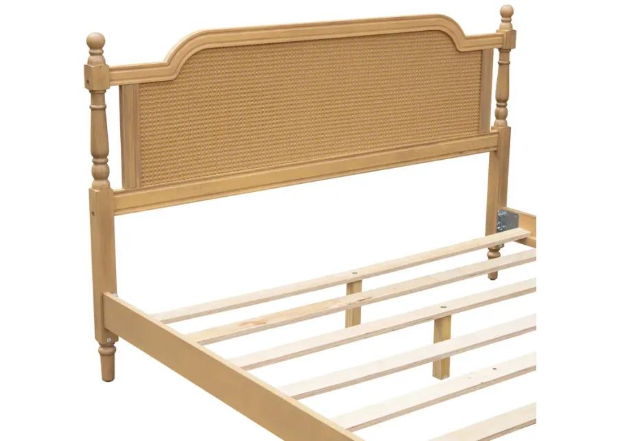 Merax Platform Bed Frame with Rattan Headboard