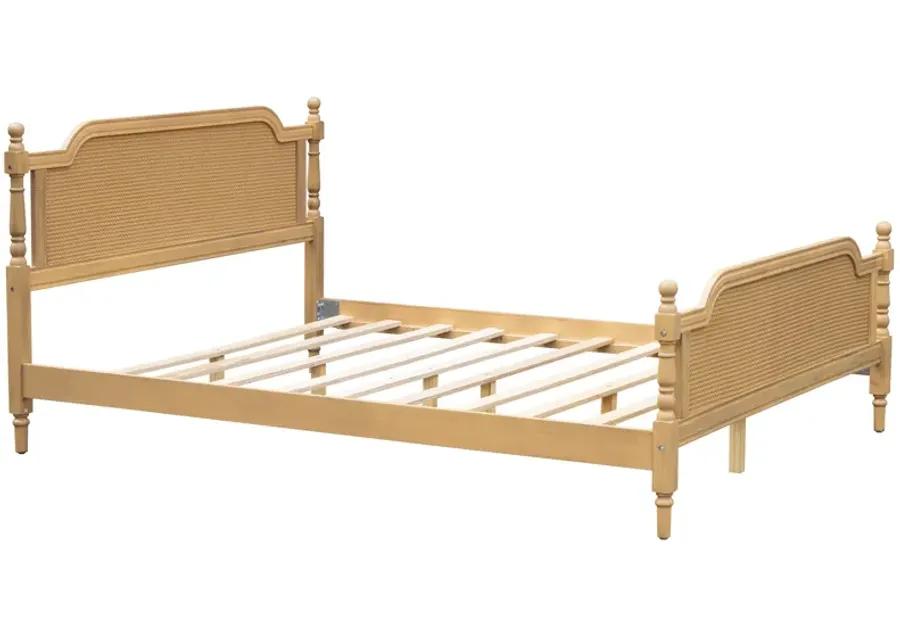 Merax Platform Bed Frame with Rattan Headboard