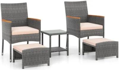 Hivvago 5 Pieces Patio Conversation Set with Soft Cushions and Ottomans