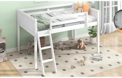 Twin Size Wood Low Loft Bed With Ladder, Ladder Can Be Placed On The Left Or Right, White