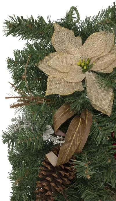 28" Mixed Pine Berry and Poinsettia Artificial Christmas Teardrop Swag - Unlit