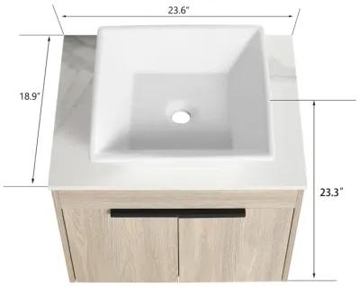 24" Modern Design Float Bathroom Vanity With Ceramic Basin Set