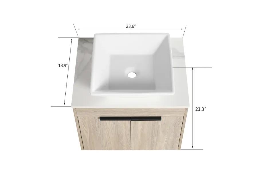 24" Modern Design Float Bathroom Vanity With Ceramic Basin Set