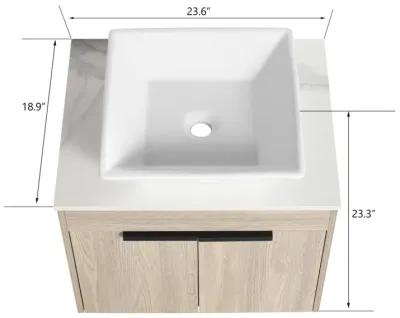 24" Modern Design Float Bathroom Vanity With Ceramic Basin Set