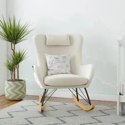 Margot Rocker Accent Chair with Storage Pockets, Biege Linen