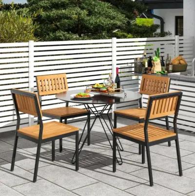 Hivvago Patio Dining Chair Set of 2 with Metal and Acacia Wood Frame