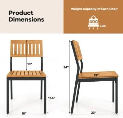 Hivvago Patio Dining Chair Set of 2 with Metal and Acacia Wood Frame