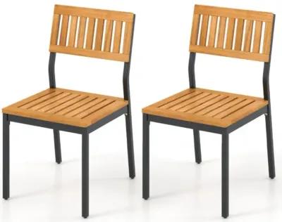 Hivvago Patio Dining Chair Set of 2 with Metal and Acacia Wood Frame