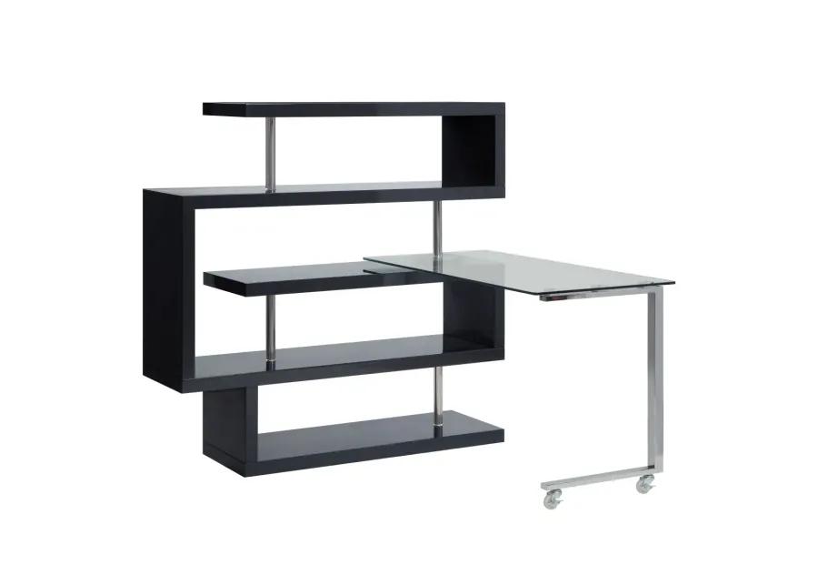 Raceloma Writing Desk w/Shelf, Clear Glass, Black & Chrome Finish 93177