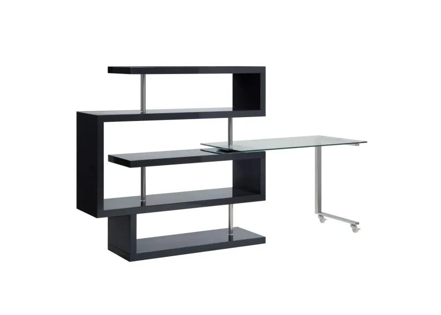 Raceloma Writing Desk w/Shelf, Clear Glass, Black & Chrome Finish 93177