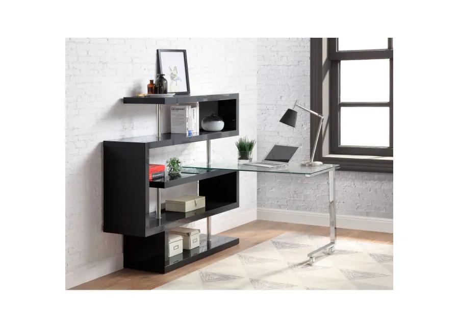 Raceloma Writing Desk w/Shelf, Clear Glass, Black & Chrome Finish 93177