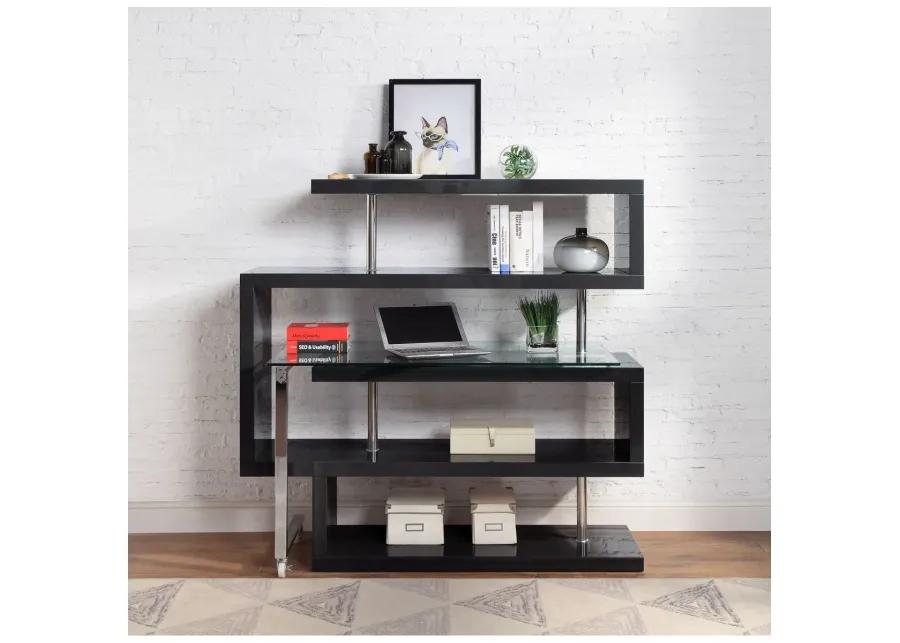 Raceloma Writing Desk w/Shelf, Clear Glass, Black & Chrome Finish 93177